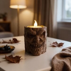 porta vela tronco arvore halloween vela acesa